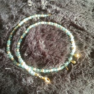 VINTAGE 16” silver/gold/blue beaded necklace